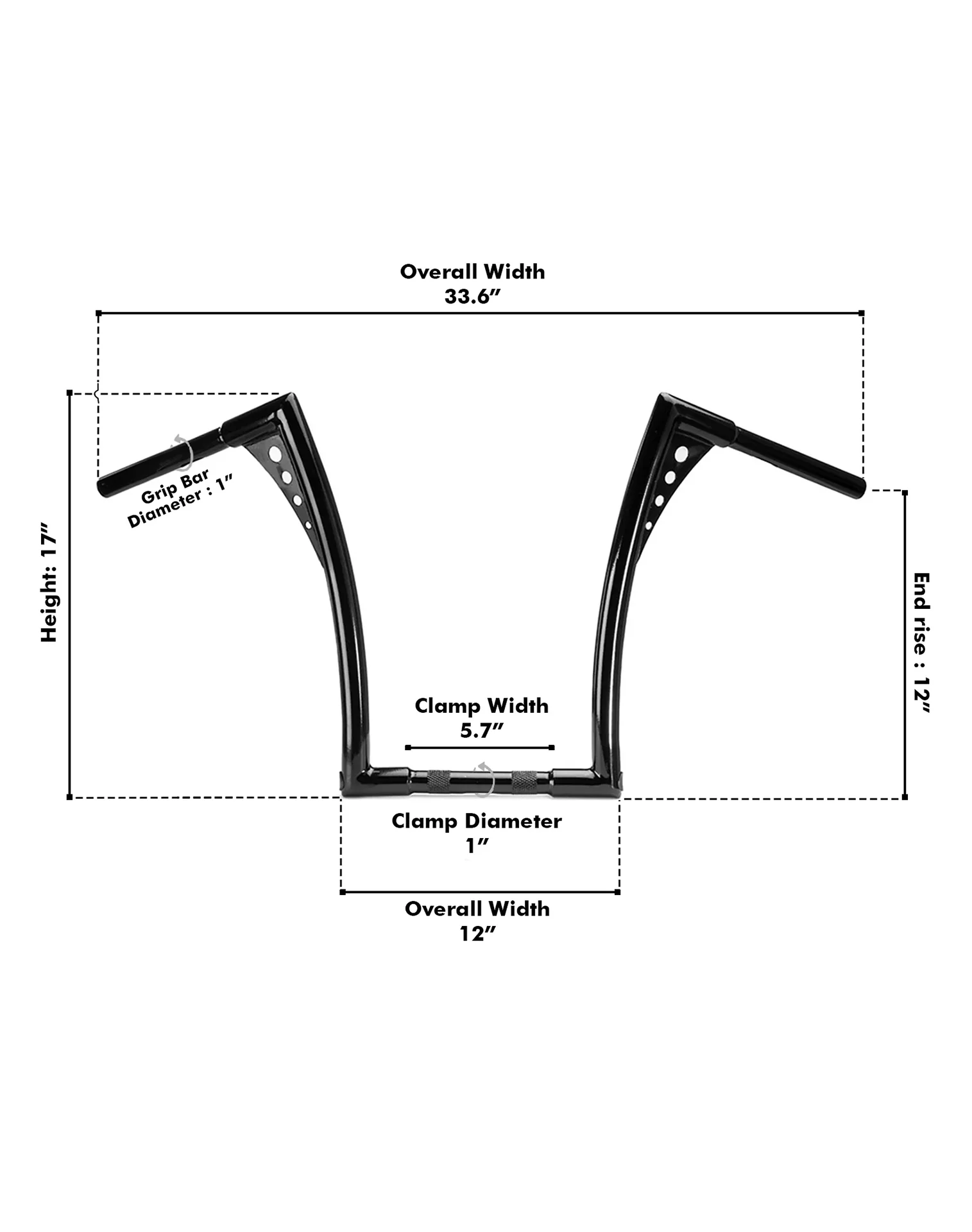 Viking Iron Born 12" Handlebar For Harley Dyna Street Bob FXDB Gloss Black - Image 3